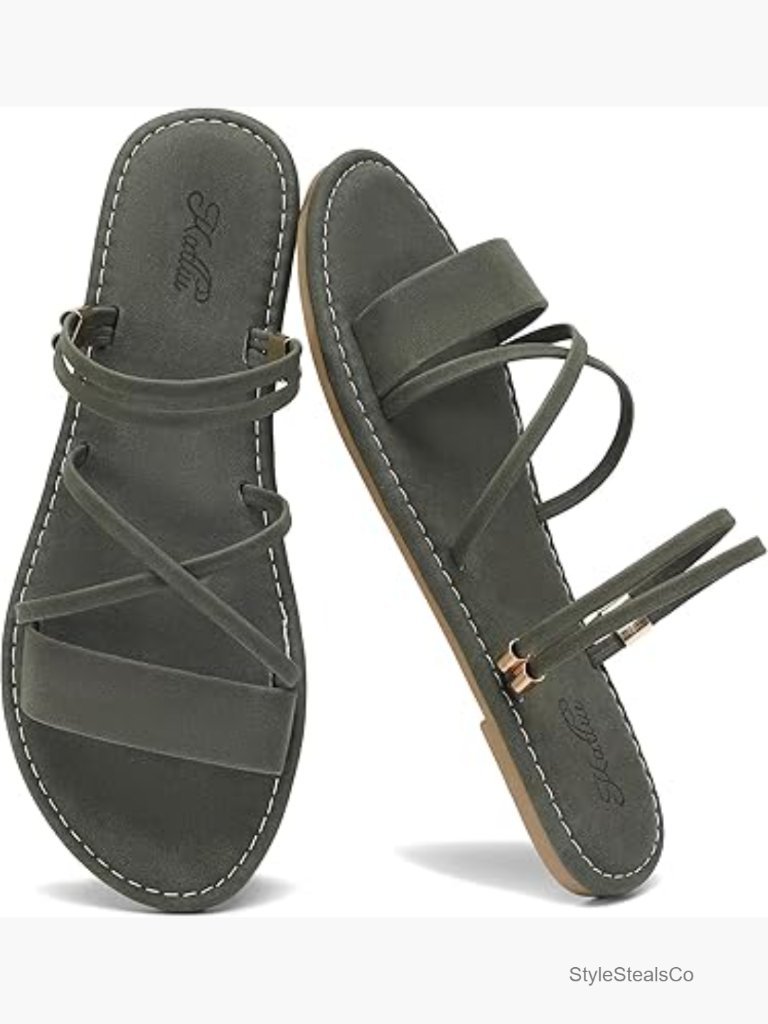 Women's Strappy Flat Sandals Round Toe Slide Casual Summer Shoes